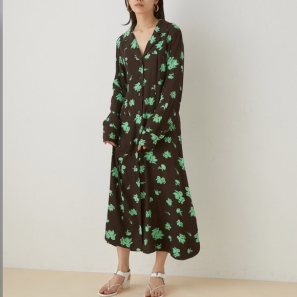 Ganni Black and Green Floral Dress - Picture 2 of 9